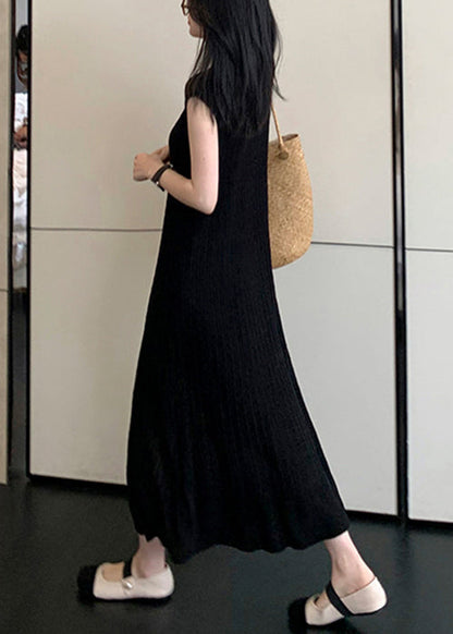 Women Black O-Neck Solid Knit Long Dresses Summer ZL010 SH-LF-SDL240621