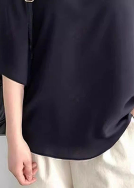 Patchwork Black Summer Shirt Women Bow Tops Oversized Cotton FashionChic