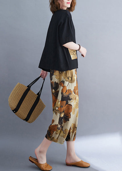 Cotton Black Summer Set Two-Piece Patchwork Women Oversized FashionChic