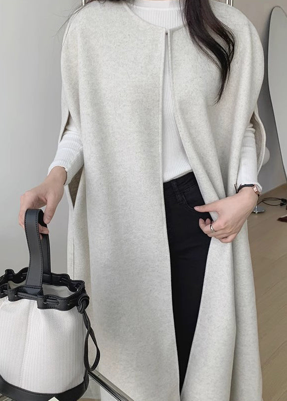 Women Black Oversized Pockets Woolen Coats Sleeveless TZ019