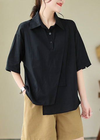 Collar Cotton Black Women Top Peter Pan Asymmetrical Design FashionChic