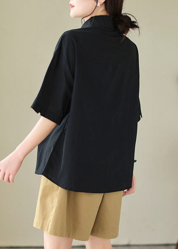 Collar Cotton Black Women Top Peter Pan Asymmetrical Design FashionChic