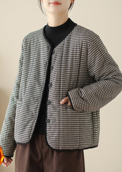 Women Black Plaid Fine Cotton Filled Parka Winter TM007 ABC