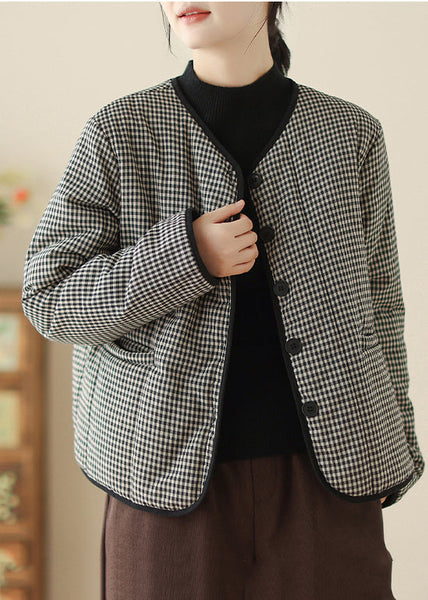 Women Black Plaid Fine Cotton Filled Parka Winter TM007 ABC