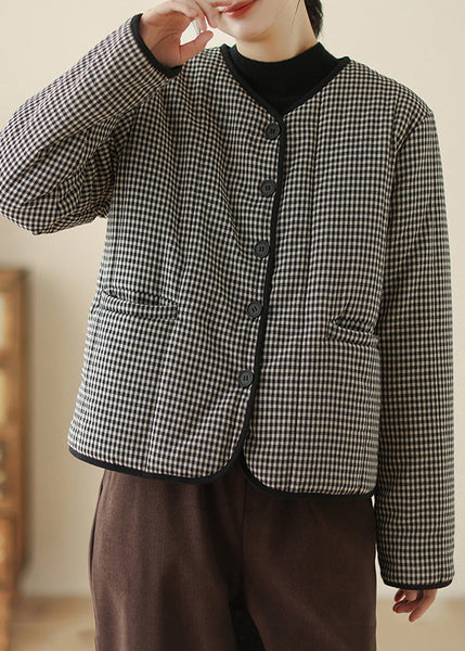 Women Black Plaid Fine Cotton Filled Parka Winter TM007 ABC