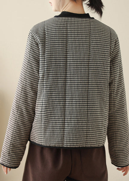 Women Black Plaid Fine Cotton Filled Parka Winter TM007 ABC