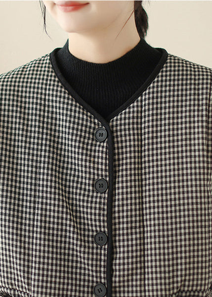 Women Black Plaid Fine Cotton Filled Parka Winter TM007 ABC