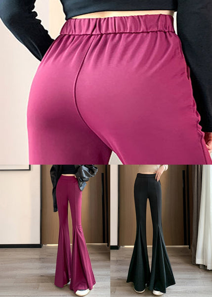 Women Black Solid Elastic Waist Spandex Flared Trousers Spring YJ007 ABC