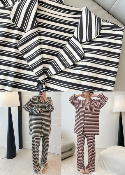 Women Black Striped Patchwork Cotton Two Piece Set Long Sleeve XS1007 Ada Fashion