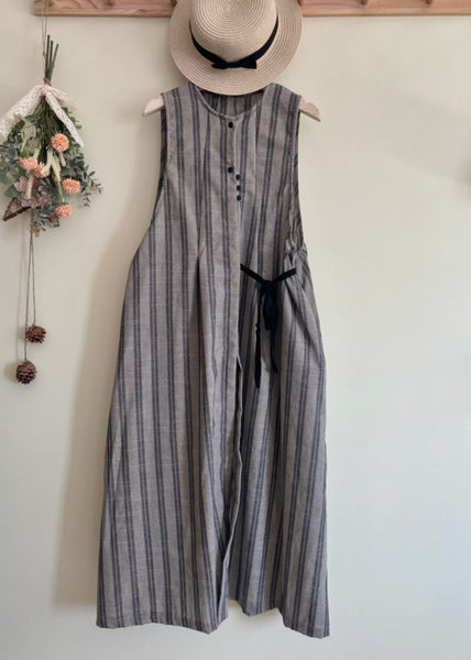 Women Black Striped Tie Waist Long Vest Dress Summer VB1031 Ada Fashion