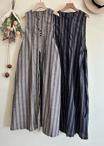 Women Black Striped Tie Waist Long Vest Dress Summer VB1031 Ada Fashion