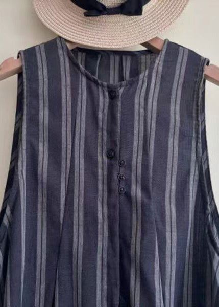 Women Black Striped Tie Waist Long Vest Dress Summer VB1031 Ada Fashion