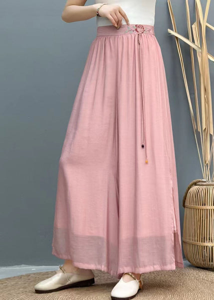 Embroidered Tasseled Wide Black Summer Linen Pants Leg Women FashionChic