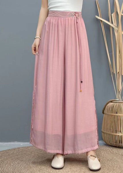 Embroidered Tasseled Wide Black Summer Linen Pants Leg Women FashionChic