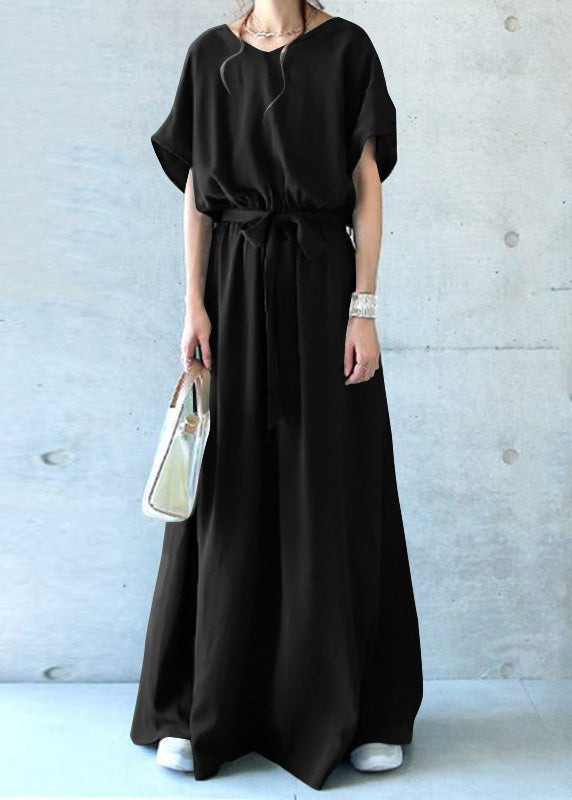 Summer Black Dresses Women Tie Hem Cotton Exra Large Waist FashionChic