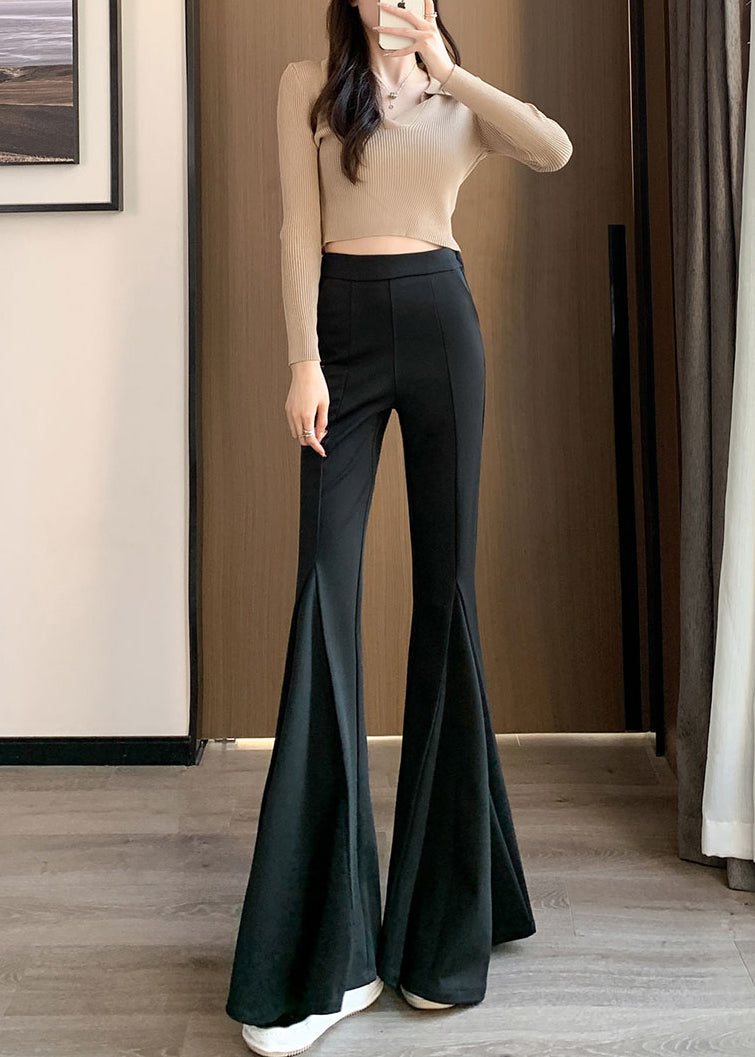 Women Black Tummy Control Spandex Bell-bottom Trousers Spring YP003 ABC