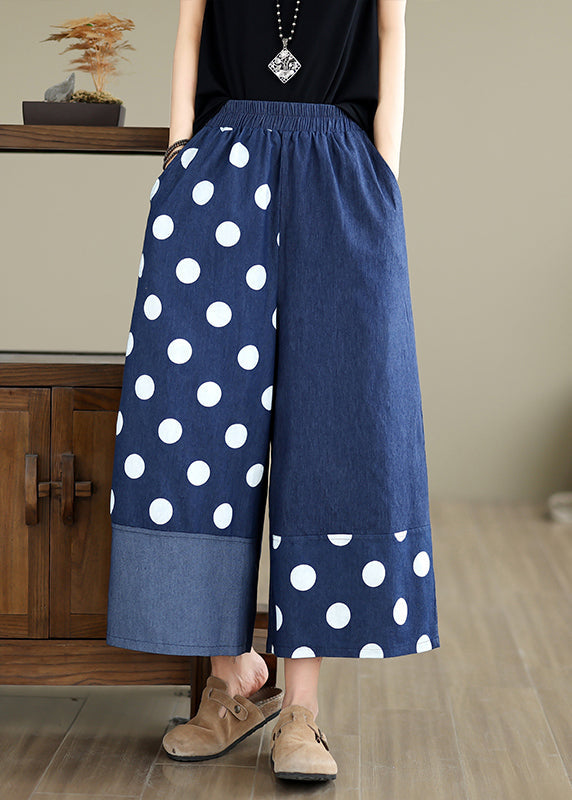 Women Blue Asymmetrical Patchwork Dot Print Pockets Wide Leg Pants Summer AP065 GK-CPTS240718