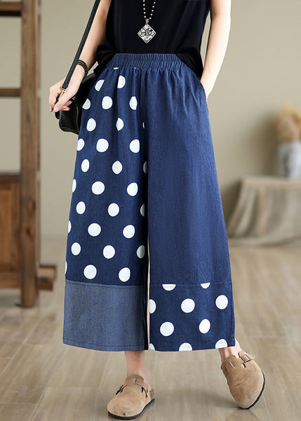 Women Blue Asymmetrical Patchwork Dot Print Pockets Wide Leg Pants Summer AP065 GK-CPTS240718