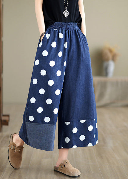 Women Blue Asymmetrical Patchwork Dot Print Pockets Wide Leg Pants Summer AP065 GK-CPTS240718