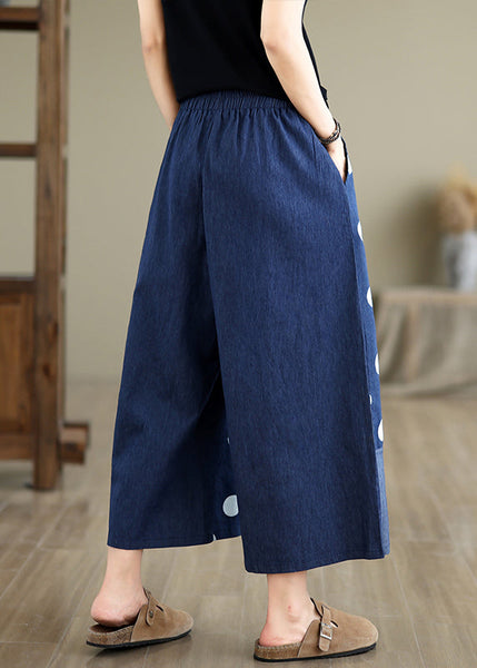 Women Blue Asymmetrical Patchwork Dot Print Pockets Wide Leg Pants Summer AP065 GK-CPTS240718