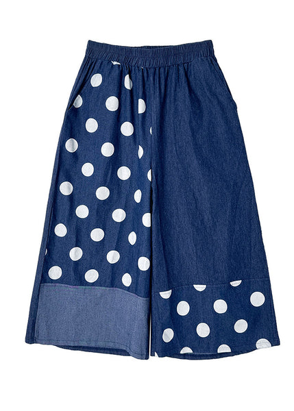 Women Blue Asymmetrical Patchwork Dot Print Pockets Wide Leg Pants Summer AP065 GK-CPTS240718