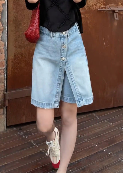 Summer Shorts False Women Denim Two Pieces Button Blue FashionChic