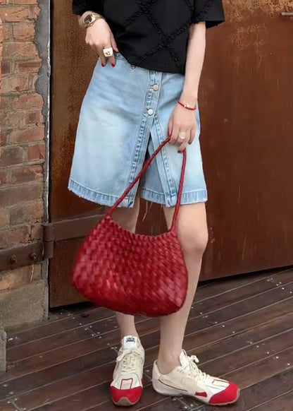 Summer Shorts False Women Denim Two Pieces Button Blue FashionChic