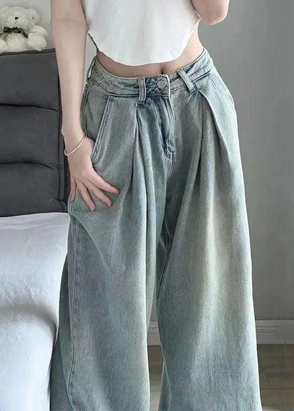 Women Blue Button Pockets High Waist Denim Pants Summer KK008 SH-LF-LPTS240602