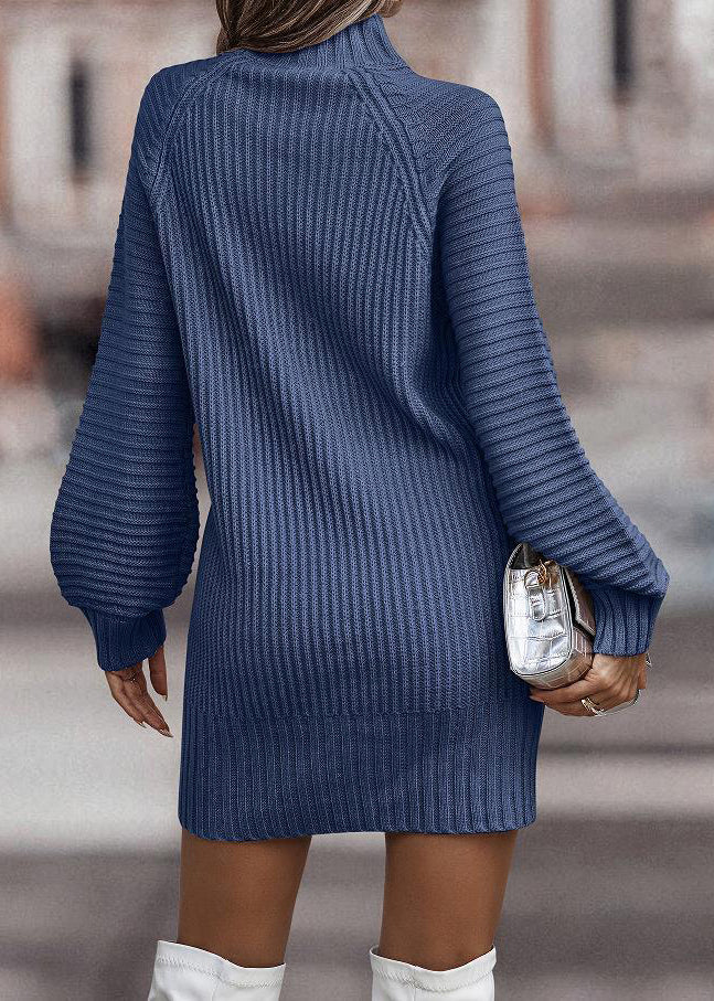 Women Blue Cozy Solid Knit Sweaters Dress Fall QA018 OM-BB241009