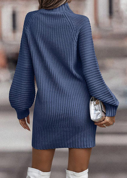 Women Blue Cozy Solid Knit Sweaters Dress Fall QA018 OM-BB241009