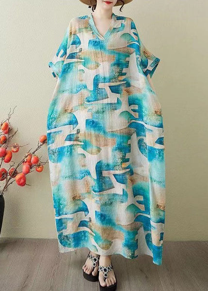 Print Summer Dress Blue Oversized Party Women Cotton FashionChic