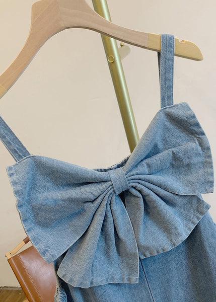 Women Patchwork Bow Denim Summer Blue Jumpsuits FashionChic