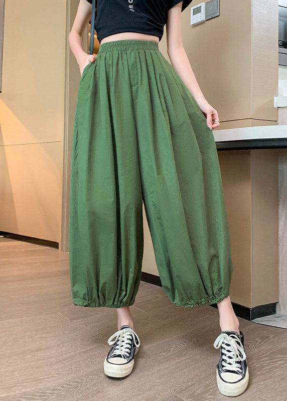 Women Blue Pockets Elastic Waist Crop Pants Summer QB026 HS-CPTS241025