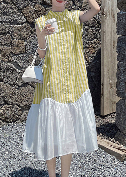 Women Blue Striped Patchwork Button Chiffon Long Dress Summer UU1034 SH-LF-SDL240526