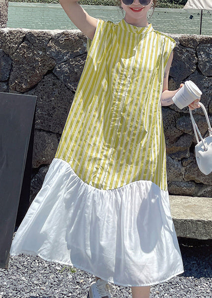 Women Blue Striped Patchwork Button Chiffon Long Dress Summer UU1034 SH-LF-SDL240526