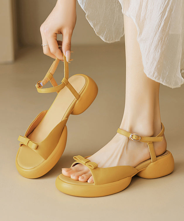 Cowhide Women Sandals Purple Leather Platform Splicing Bow FashionChic