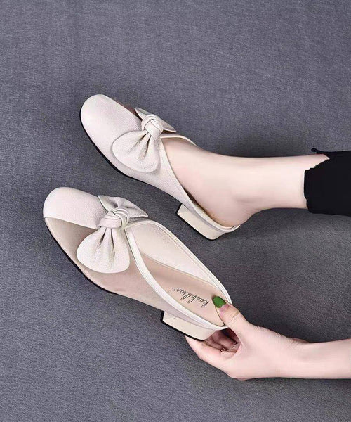 Chunky Leather Cowhide Bow Slide Yellow Women Tulle Splicing FashionChic