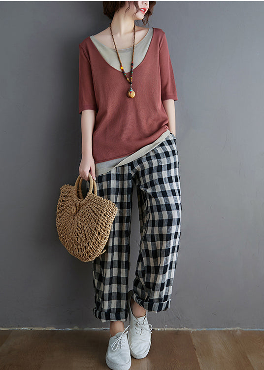 Brick Women Red Patchwork Tanks Knit Summer FashionChic