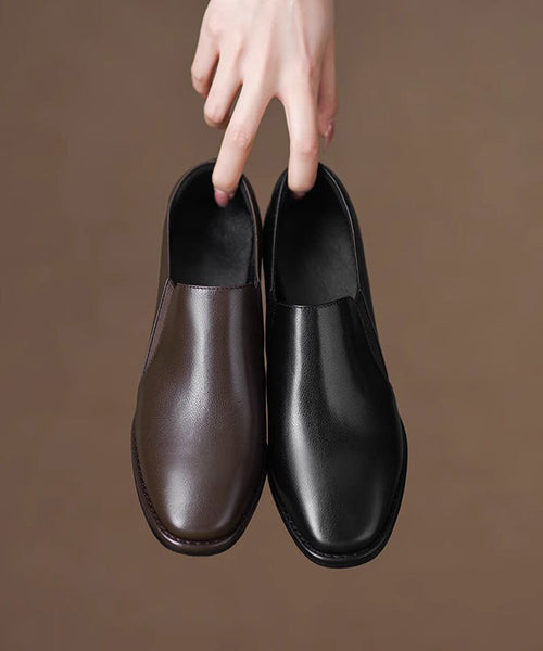 Women Brown Cowhide Leather Chunky Heel Penny Loafers AP1007 shoe-GGX240905