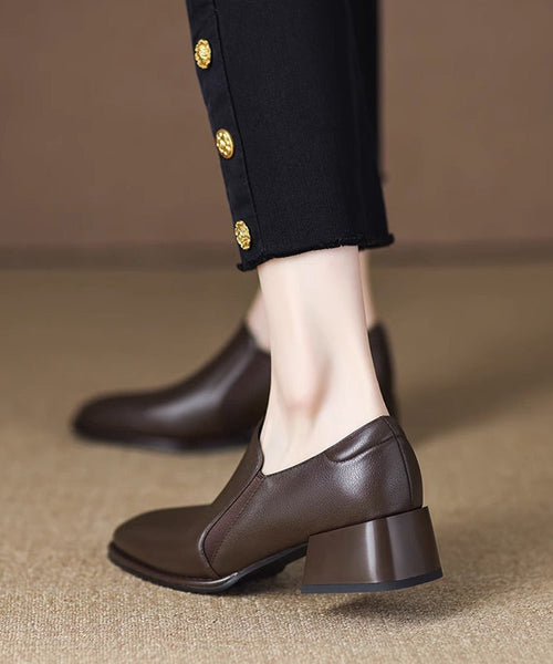 Women Brown Cowhide Leather Chunky Heel Penny Loafers AP1007 shoe-GGX240905