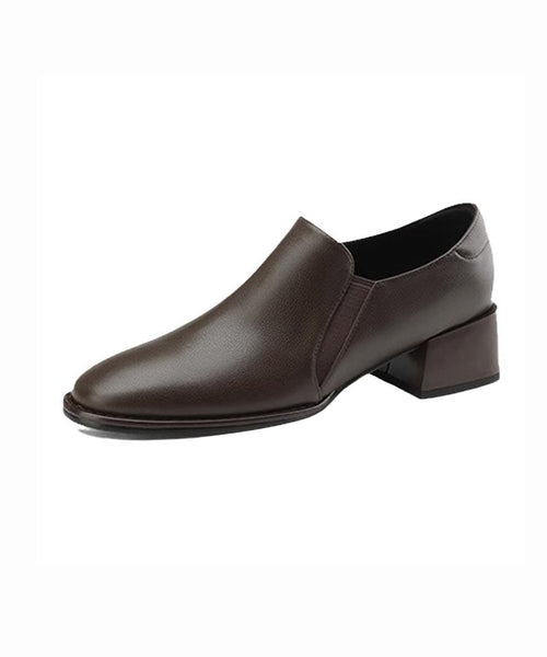 Women Brown Cowhide Leather Chunky Heel Penny Loafers AP1007 shoe-GGX240905