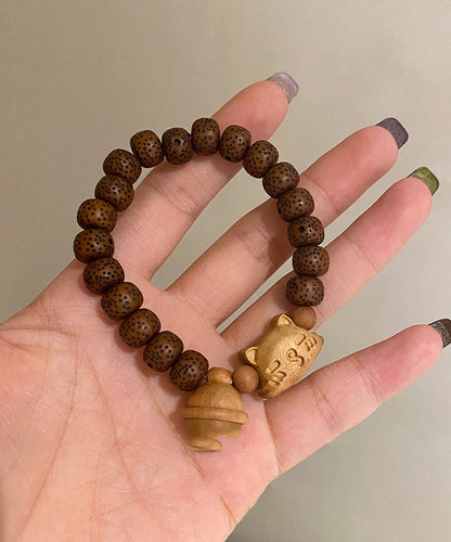 Women Brown Sandalwood Bodhi Charm Bracelet ZZ028 JEW-BRA240613