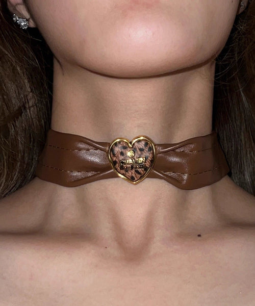 Women Brown Sterling Silver Alloy Leather Choker YD003 ABC