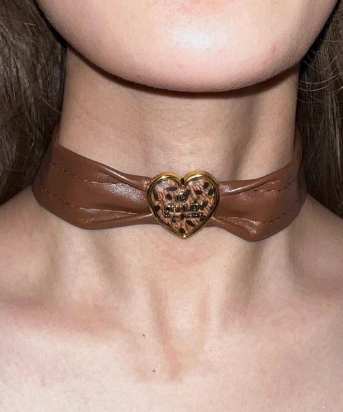 Women Brown Sterling Silver Alloy Leather Choker YD003 ABC