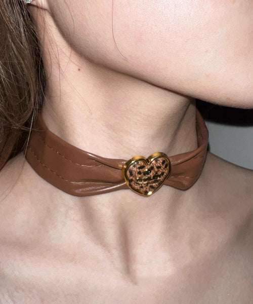 Women Brown Sterling Silver Alloy Leather Choker YD003 ABC
