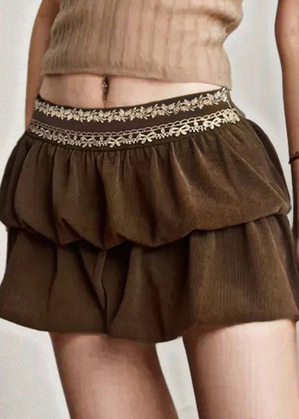 Waist Lace High Skirts Summer Corduroy Women Zippered Brown FashionChic