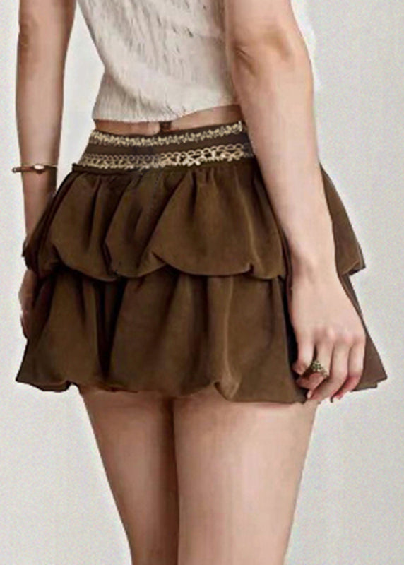Waist Lace High Skirts Summer Corduroy Women Zippered Brown FashionChic