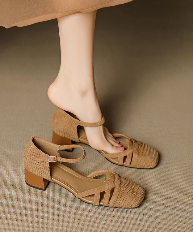 Buckle Caramel Women Strap Chunky Sandals Splicing Suede FashionChic