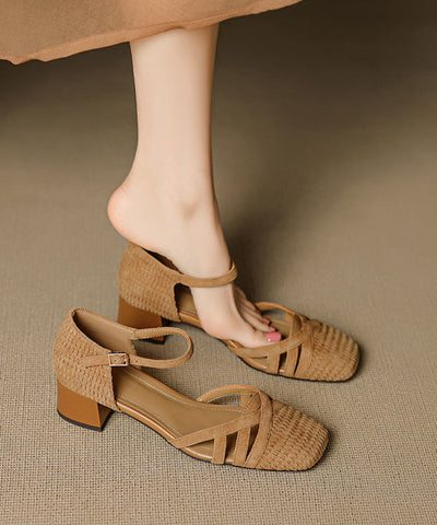 Buckle Caramel Women Strap Chunky Sandals Splicing Suede FashionChic
