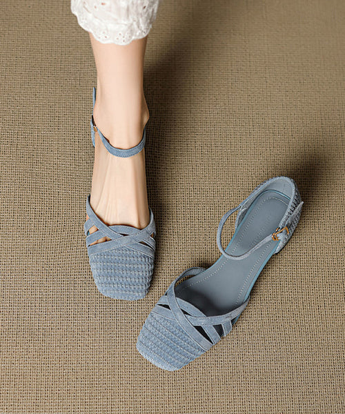 Buckle Caramel Women Strap Chunky Sandals Splicing Suede FashionChic